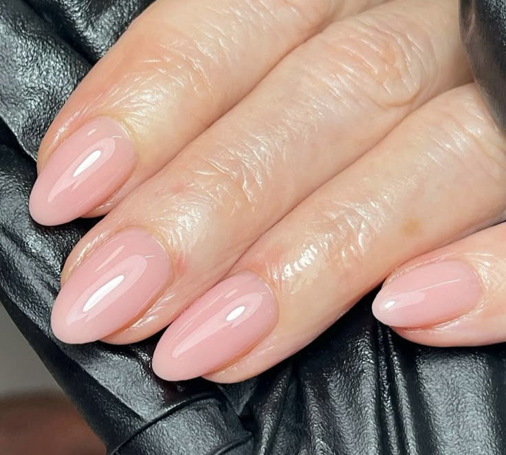 Rubber Base on natural almond shape nails
