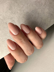 Creme builder gel NZ applied on almond nails - creamy nude by Nails Factor Supplies