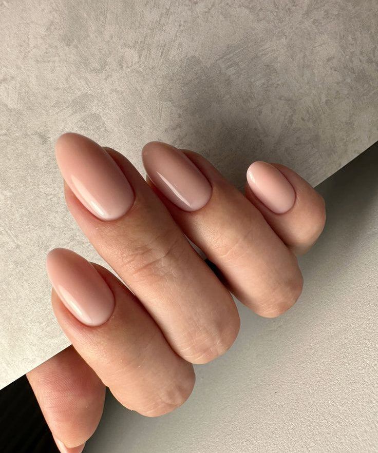 Creme builder gel NZ applied on almond nails - creamy nude by Nails Factor Supplies