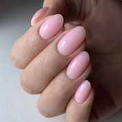French 02 rubber base gel NZ applied on almond nails - soft nude pink by Nails Factor Supplies