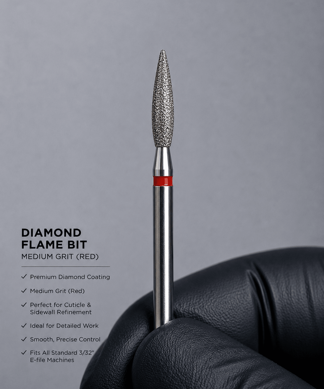 Diamond Bullet Bit – Medium Grit (Red) - Nails Factor Supplies