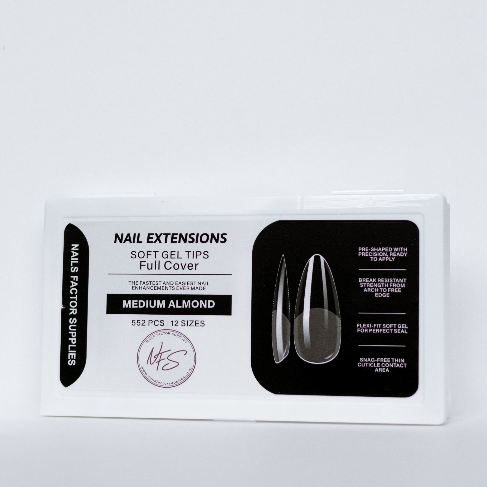 NFS Soft Gel Nail Tips – Full Cover - Medium Almond - AUD - Nails Factor Supplies