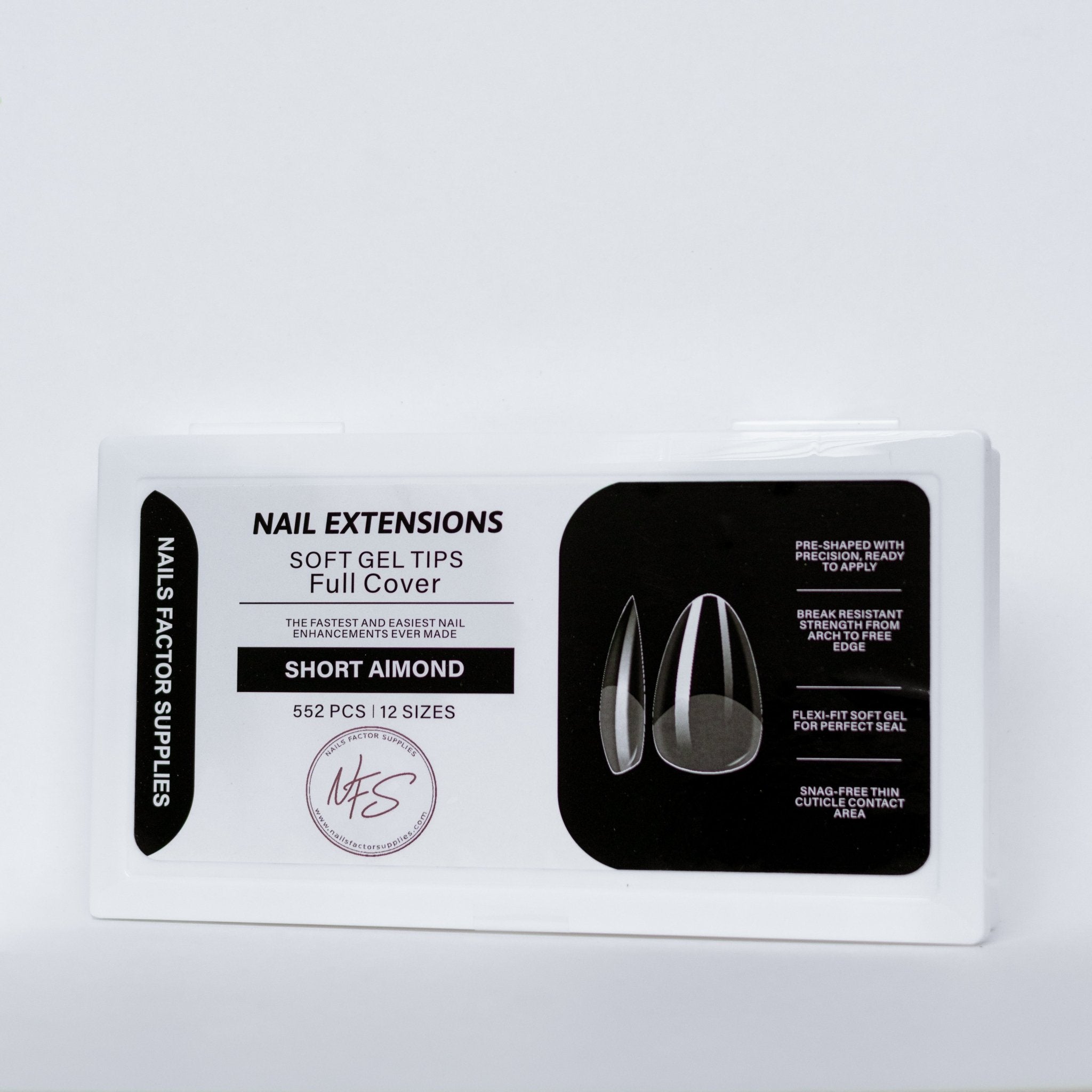 NFS Soft Gel Nail Tips – Full Cover - Short Almond - AUD - Nails Factor Supplies