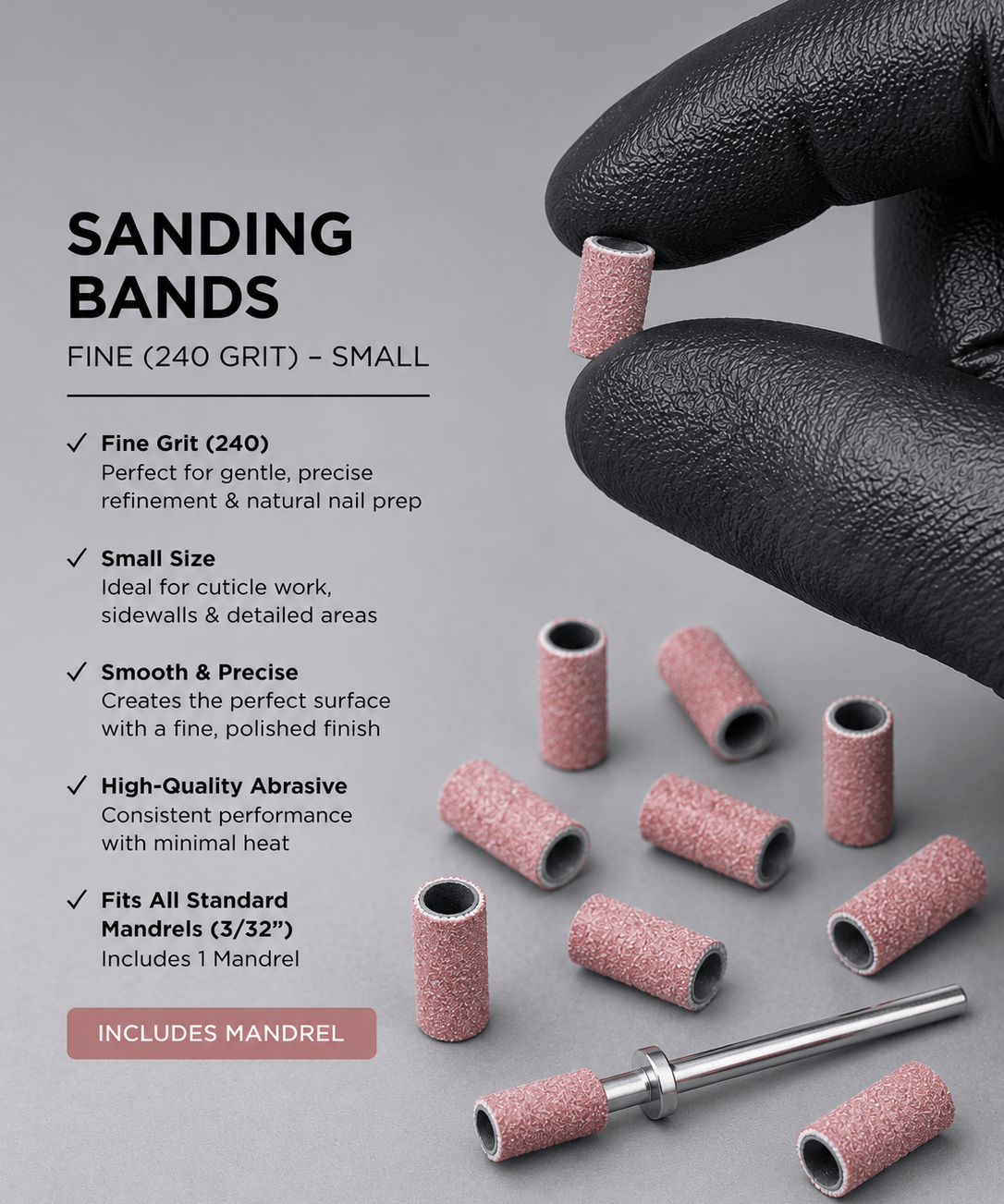 Small Sanding Bands – 240 Grit (Fine) with Mandrel - Nails Factor Supplies