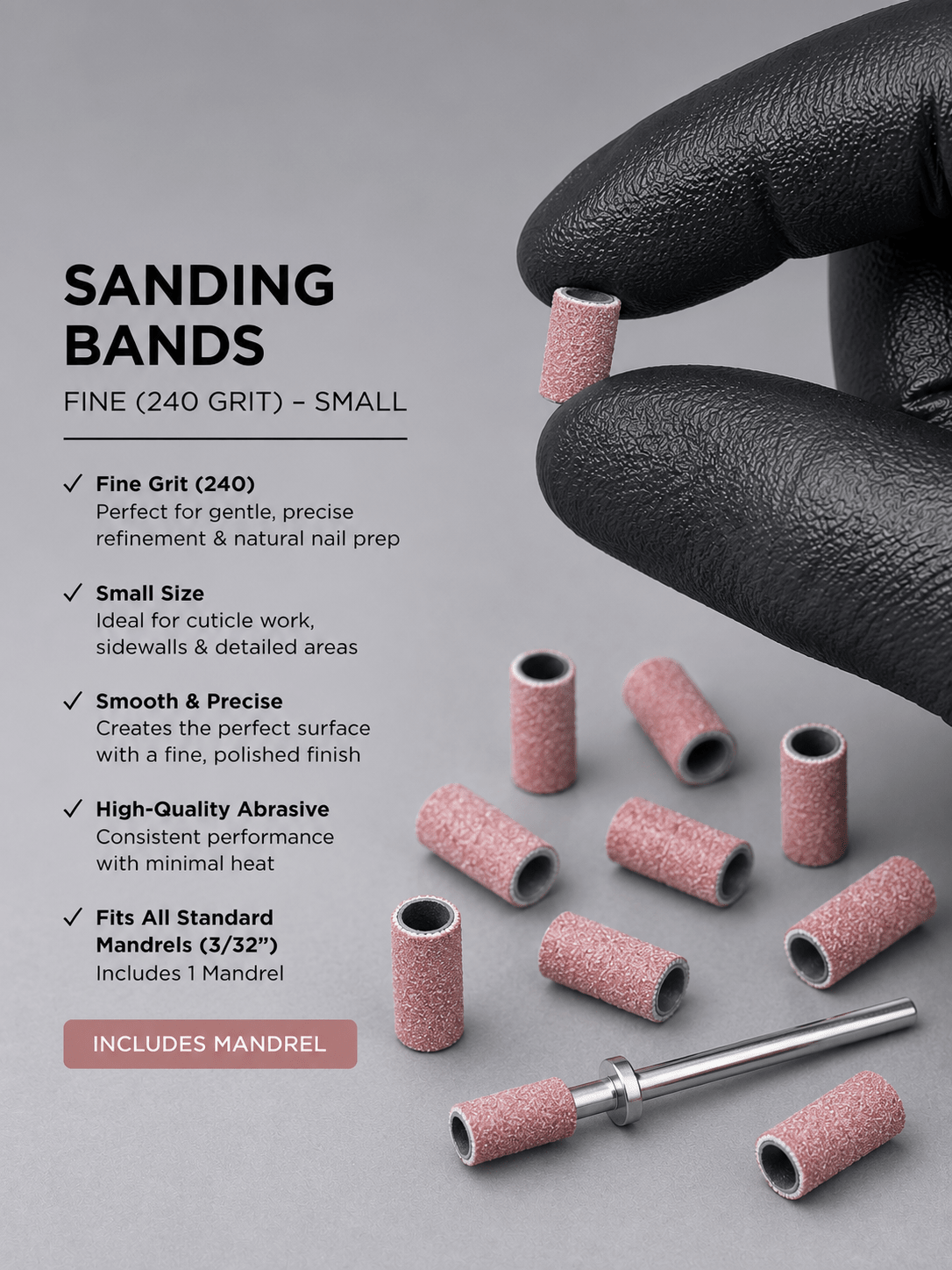 Small Sanding Bands – 240 Grit (Fine) with Mandrel - Nails Factor Supplies